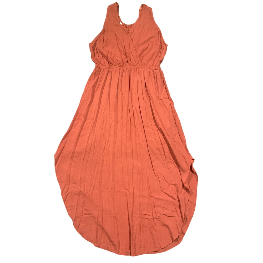Women's Large Maxi Dress Sleeveless Burnt Orange Viscose High Low Beach Festival